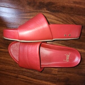 beek Red Leather Slide Sandals